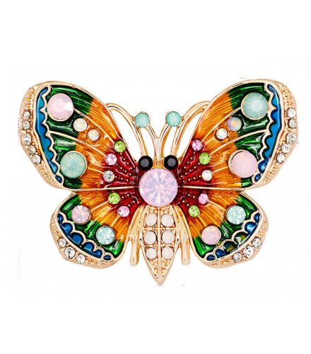 SB167 - Retro fashion alloy diamond drop oil color butterfly brooch